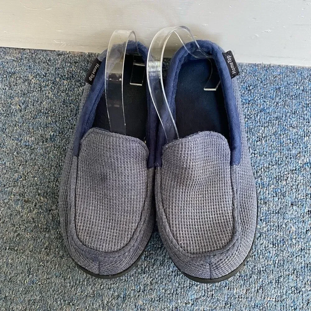 Home Top men 10.5 waffle texture slip on slippers blue